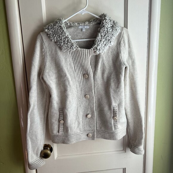 Gap Wool Cardigan with Boucle Collar - Womens Medium - Picture 1 of 8
